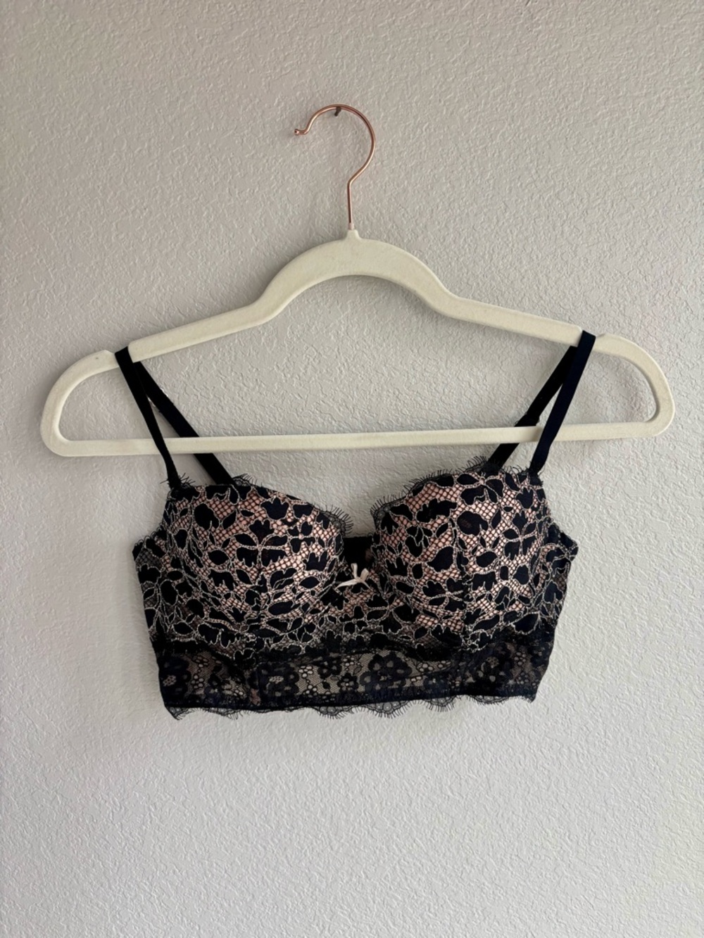 Victoria's Secret Black Lace Push Up Bra with Nude Underlay